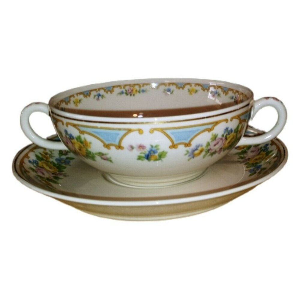 Syracuse Ensley Blue Flat Cream Soup Bowl & Saucer Set Ceramic